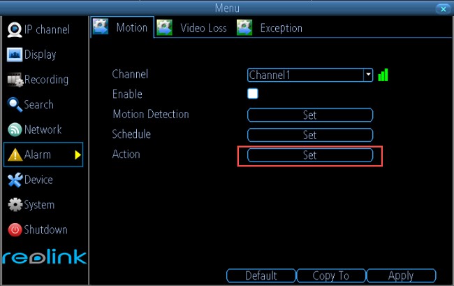 reolink nvr motion detection